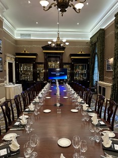 The dining room at the Royal Automobile Club, Pall Mall, London.